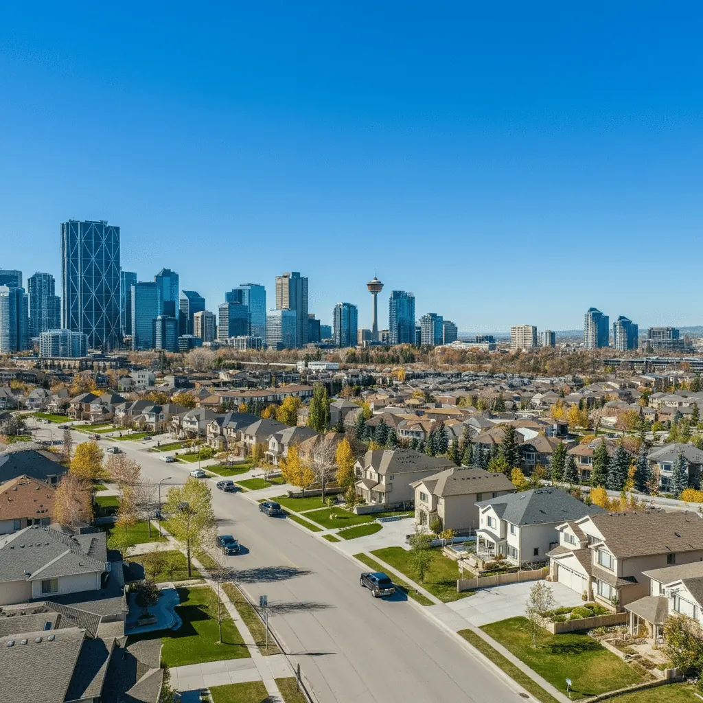 Airdrie homes for sale: aerial view of Airdrie and Calgary neighbourhoods