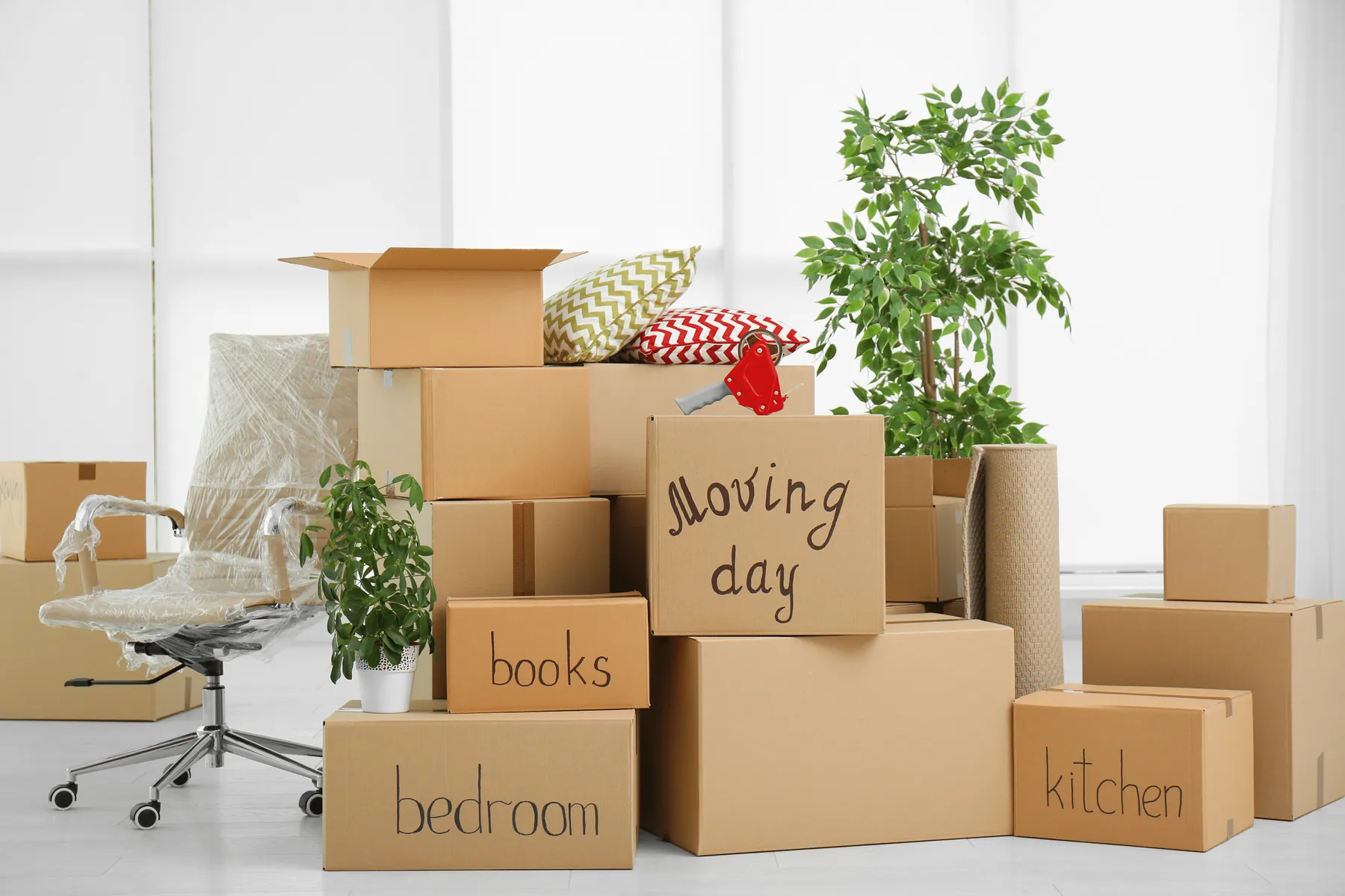 Moving day boxes after selling a home in Calgary